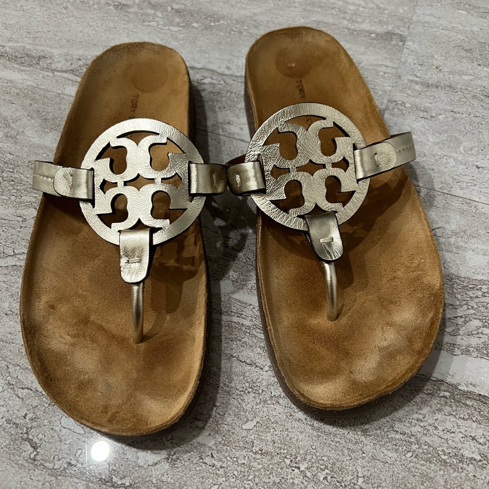 Tory Burch Metallic Slide Sandals